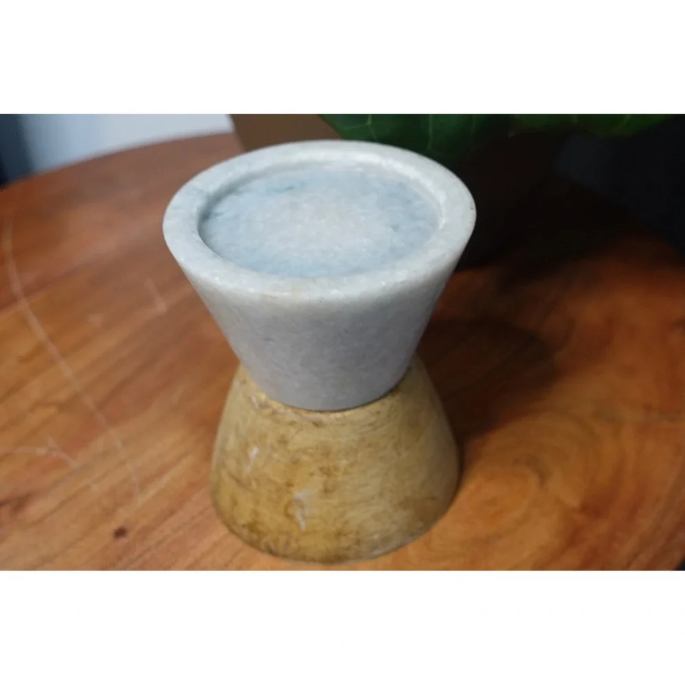 Vintage solid‎ marble and wood candle holder